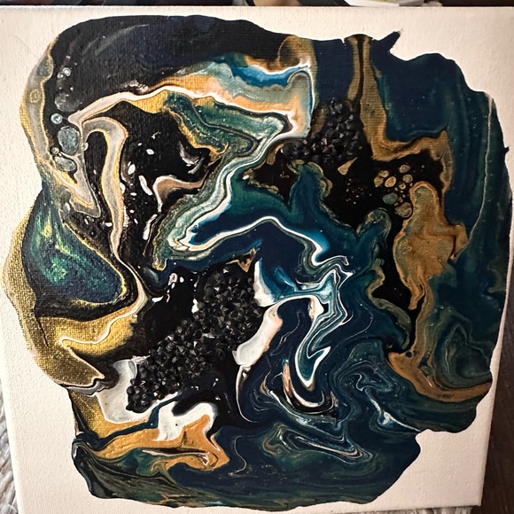 Hand made original shades of blue, gold,black abstract acrylic decor painting… - Picture 8 of 11
